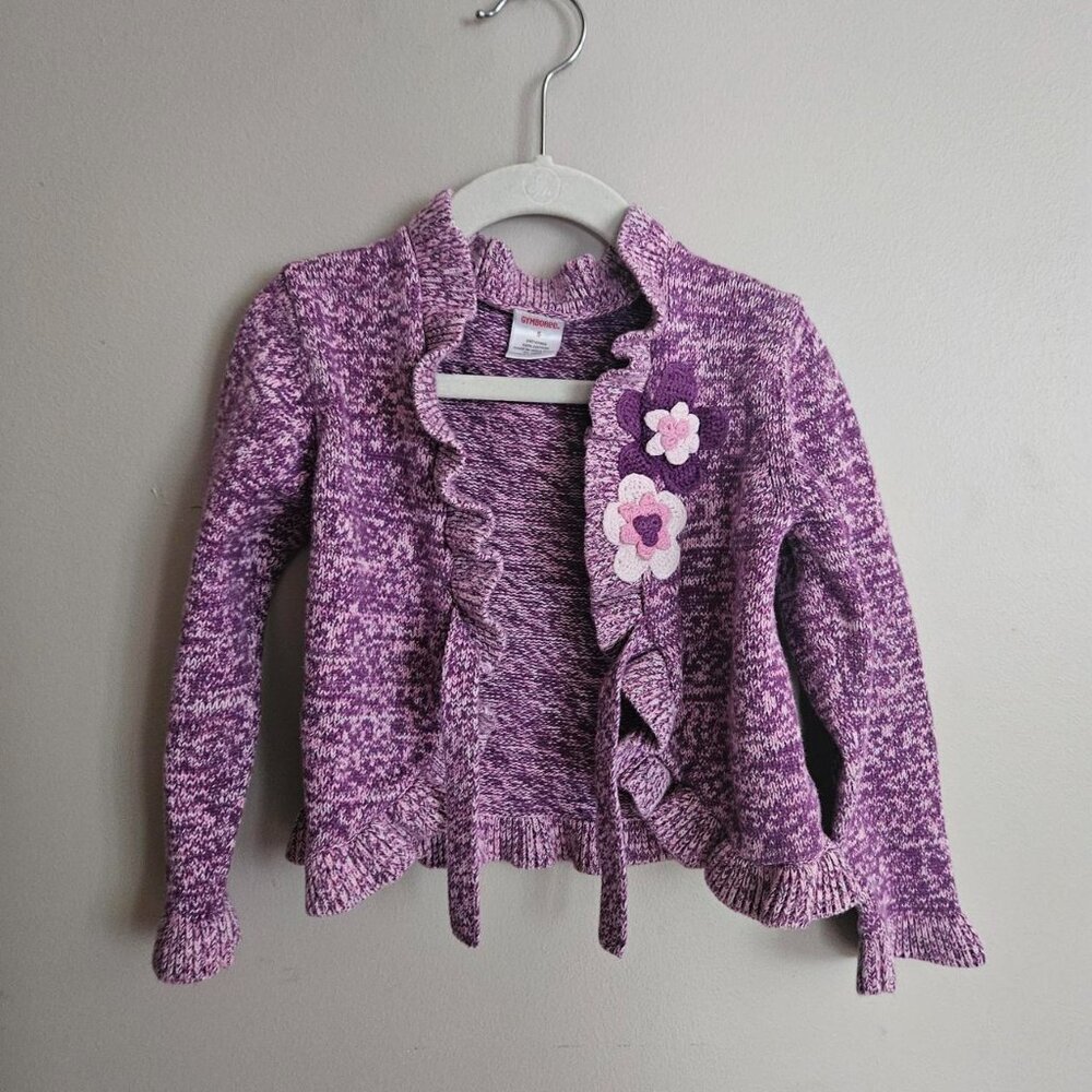 2006 Gymboree Girls 5 Toddler Purple Tie Front Cardigan Sweater Crochet Flower